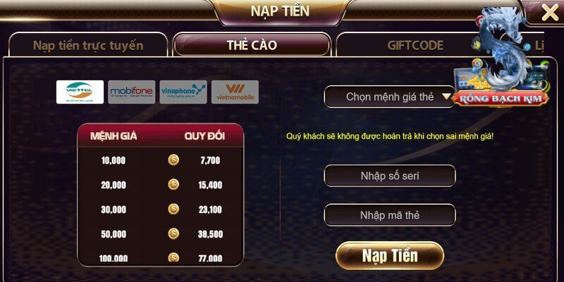 Phương thức nạp tiền tại cổng game cực đa dạng