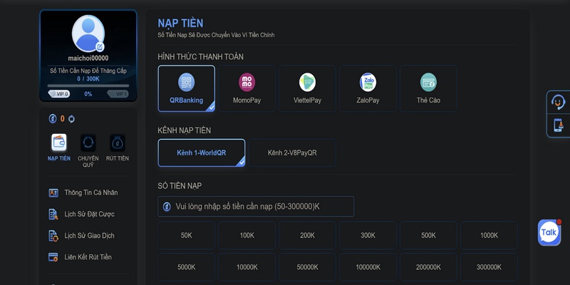 Hướng dẫn nạp tiền vào tài khoản hội viên fb68
