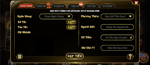 Nạp tiền Hit club qua mục tài khoản ngân hàng