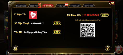 Thao tác nạp tiền tại Hit club qua ví điện tử Viettelpay
