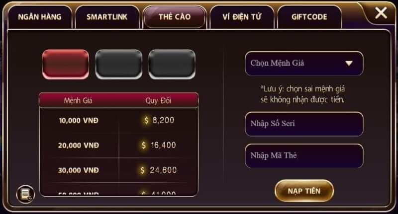 Quá trình nạp tiền minh bạch và cực nhanh chóng